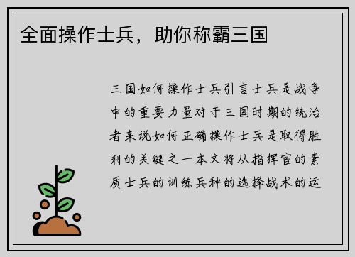全面操作士兵，助你称霸三国